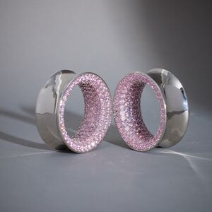 Pink Moissanite 14K White Gold Stars Shining Ear Gauge Tunnel(2Pcs) 7/16" 11mm